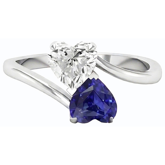 Toi et Moi Herz Blauer Saphir & Natürlicher Diamant ( nicht im Labor gezüchtet ) Ring 3 Karat 2 Steine Schmuck