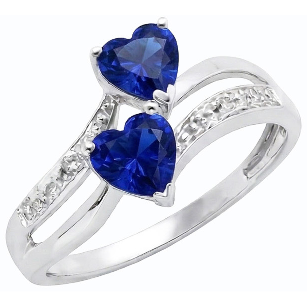 Toi et Moi Herz Edelstein Ceylon Saphir Natürlicher Diamant ( nicht im Labor gezüchtet ) Ring 3,50 Karat