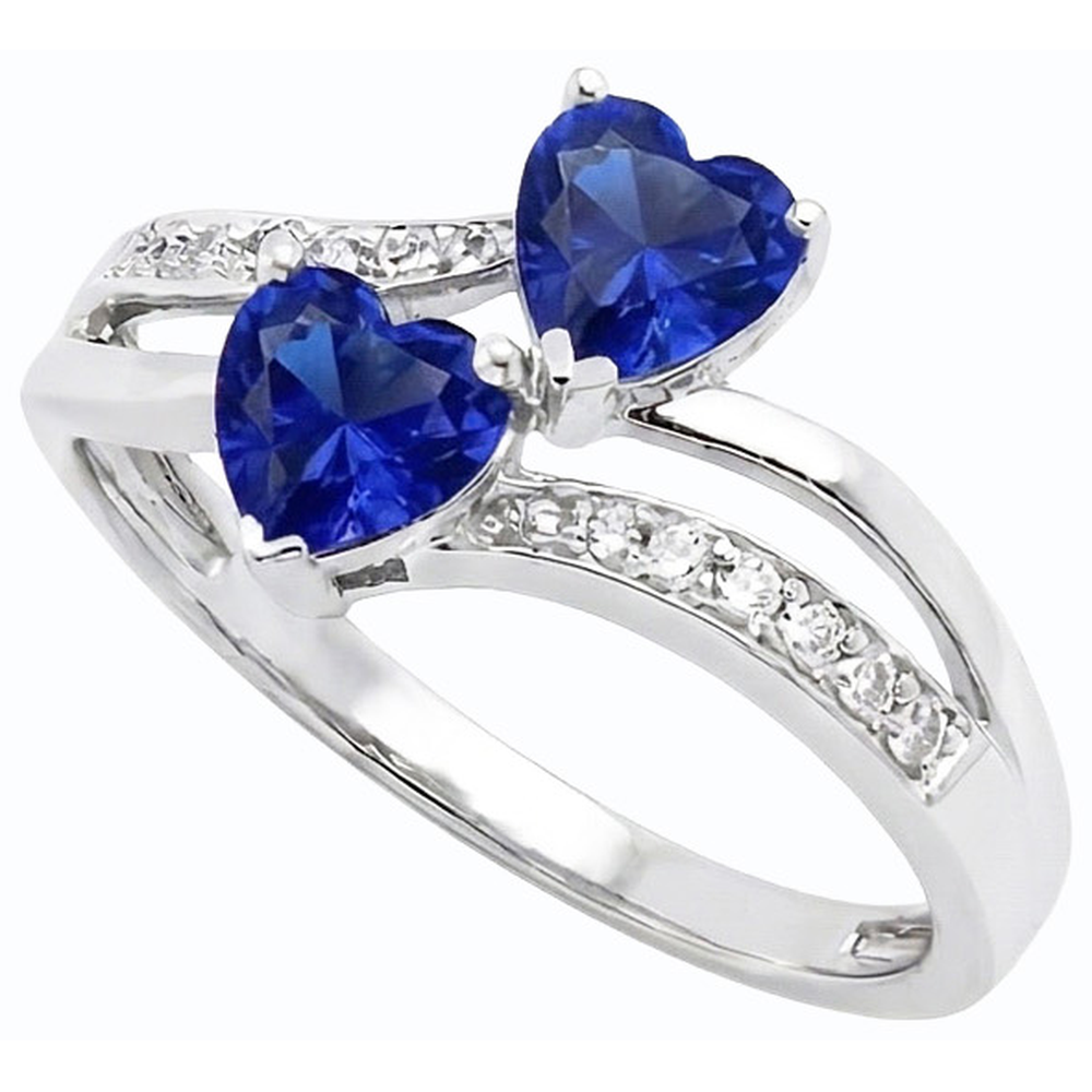 Toi et Moi Herz Edelstein Ceylon Saphir Natürlicher Diamant ( nicht im Labor gezüchtet ) Ring 3,50 Karat