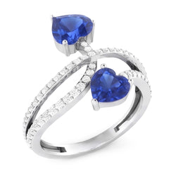Toi et Moi Natürlicher Diamant ( nicht im Labor gezüchtet ) Herz Blauer Saphir Ring Twisted Shank 3.50 Karat