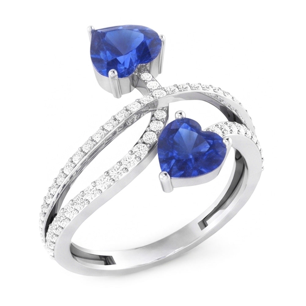 Toi et Moi Natürlicher Diamant ( nicht im Labor gezüchtet ) Herz Blauer Saphir Ring Twisted Shank 3.50 Karat