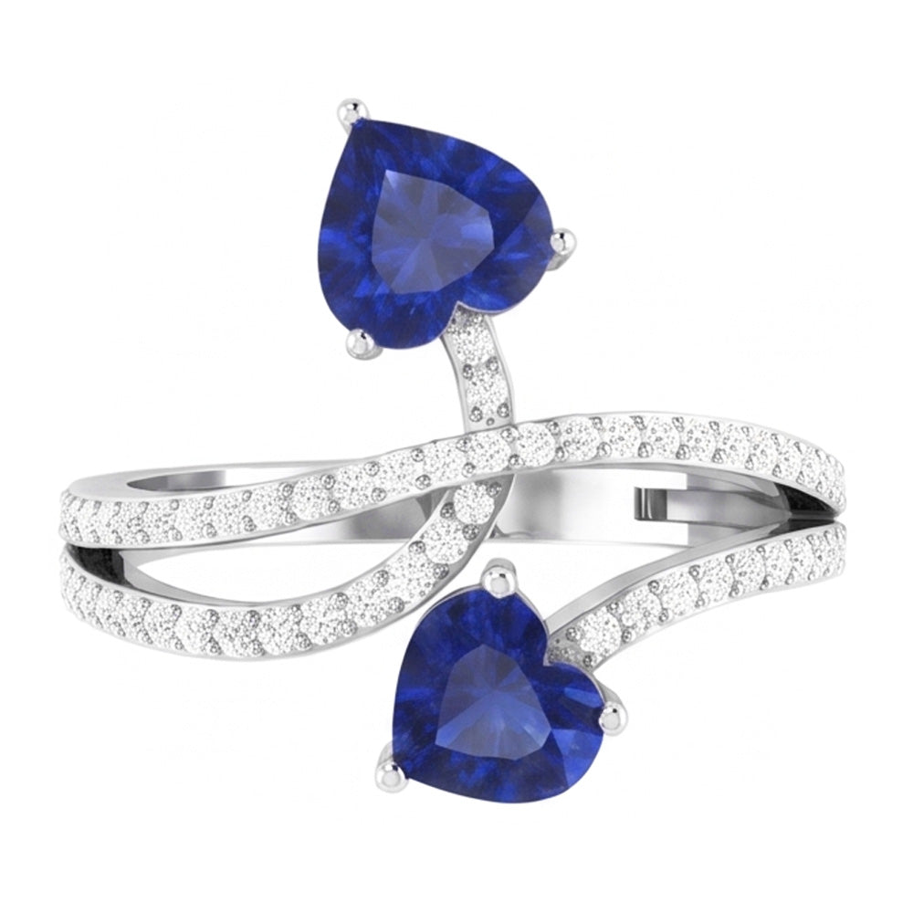 Toi et Moi Natürlicher Diamant ( nicht im Labor gezüchtet ) Herz Blauer Saphir Ring Twisted Shank 3.50 Karat
