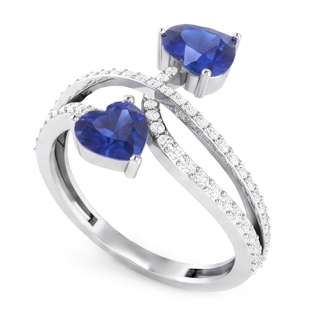 Toi et Moi Natürlicher Diamant ( nicht im Labor gezüchtet ) Herz Blauer Saphir Ring Twisted Shank 3.50 Karat