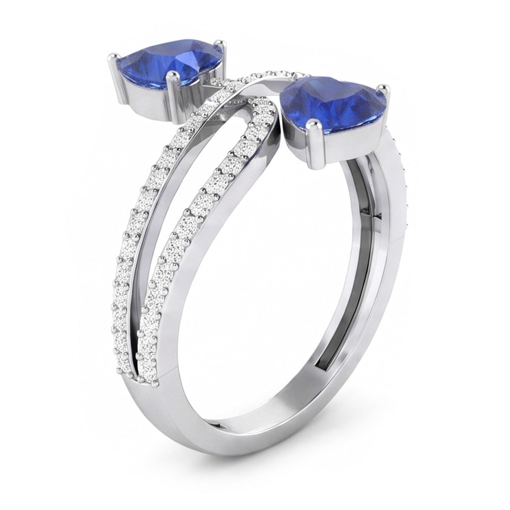 Toi et Moi Natürlicher Diamant ( nicht im Labor gezüchtet ) Herz Blauer Saphir Ring Twisted Shank 3.50 Karat