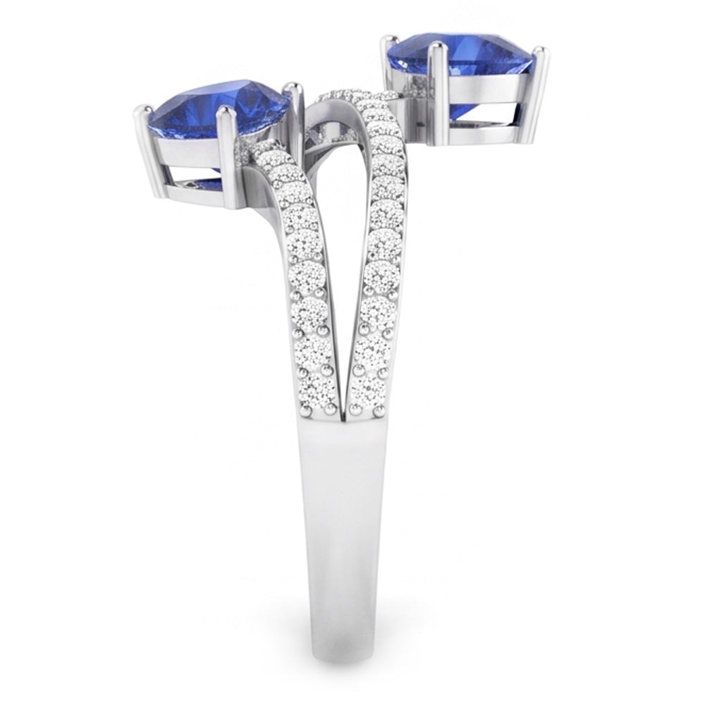 Toi et Moi Natürlicher Diamant ( nicht im Labor gezüchtet ) Herz Blauer Saphir Ring Twisted Shank 3.50 Karat