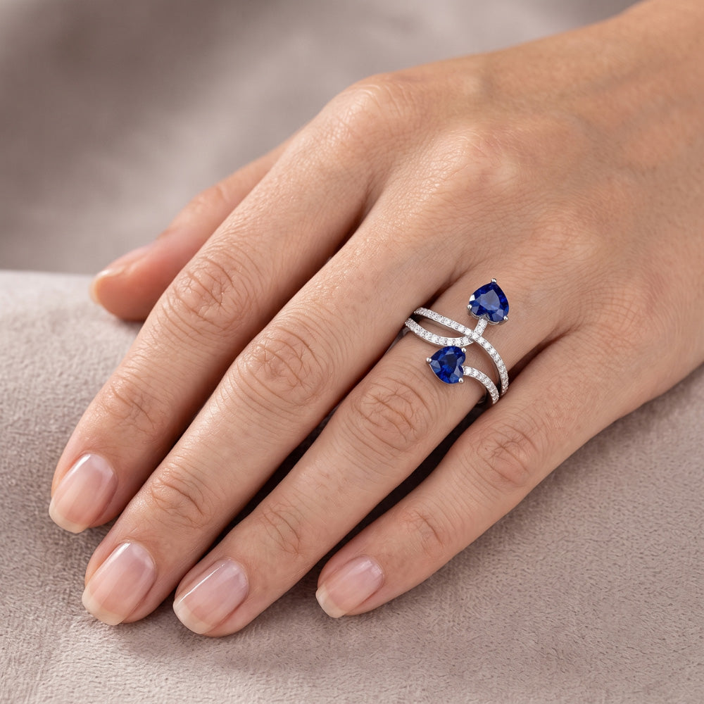 Toi et Moi Natürlicher Diamant ( nicht im Labor gezüchtet ) Herz Blauer Saphir Ring Twisted Shank 3.50 Karat