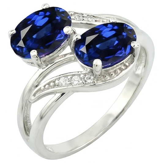 Toi et Moi Ovaler srilankischer Saphir-Aus der Erde Abgebauter Natürlicher Diamantring im antiken Stil 4.50 Ct