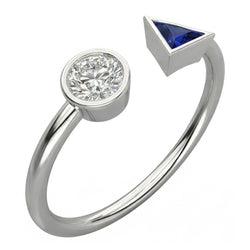 Toi et Moi Runder Aus der Erde Abgebauter Natürlicher Diamant & Trillion Lünette Saphirring 1 Karat