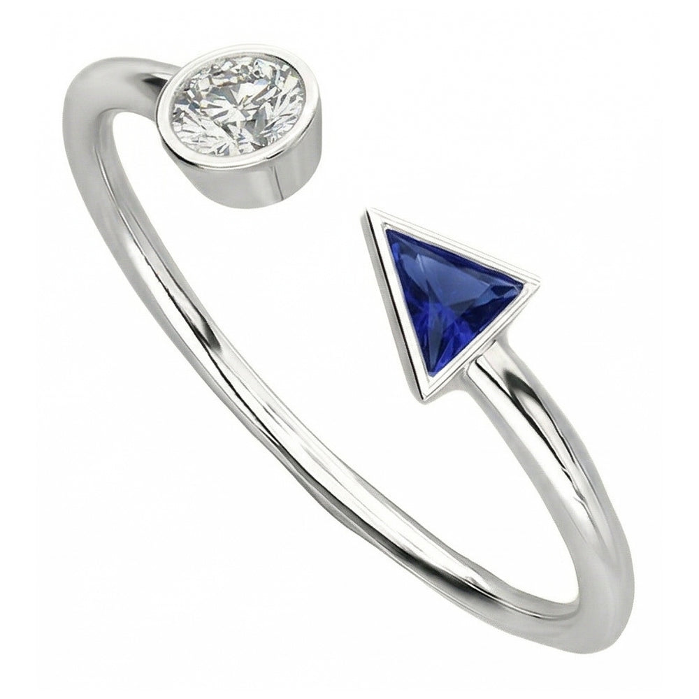 Toi et Moi Runder Aus der Erde Abgebauter Natürlicher Diamant & Trillion Lünette Saphirring 1 Karat