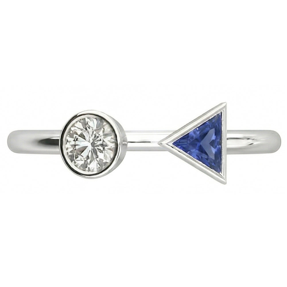 Toi et Moi Runder Aus der Erde Abgebauter Natürlicher Diamant & Trillion Lünette Saphirring 1 Karat