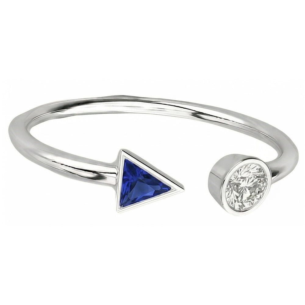 Toi et Moi Runder Aus der Erde Abgebauter Natürlicher Diamant & Trillion Lünette Saphirring 1 Karat