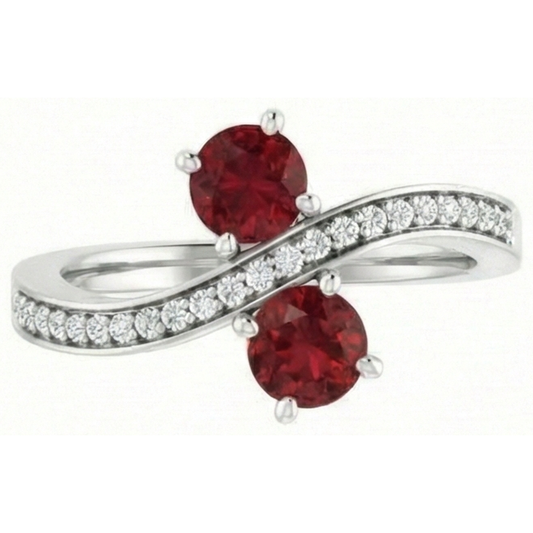 Toi et Moi Runder Rubin & Aus der Erde Abgebauter Natürlicher Diamant Ring 2,60 Karat Weißgold 14K