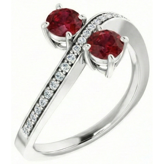 Toi et Moi Runder Rubin & Aus der Erde Abgebauter Natürlicher Diamant Ring 2,60 Karat Weißgold 14K