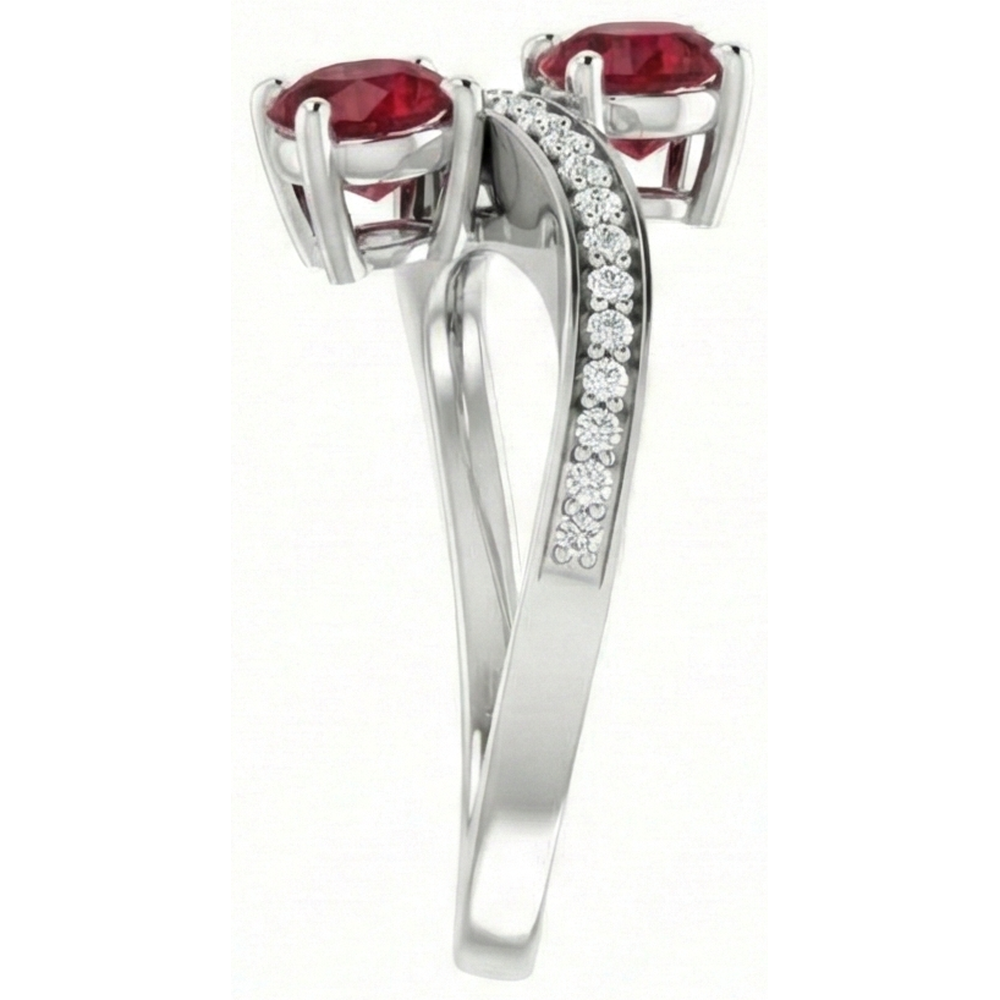 Toi et Moi Runder Rubin & Aus der Erde Abgebauter Natürlicher Diamant Ring 2,60 Karat Weißgold 14K