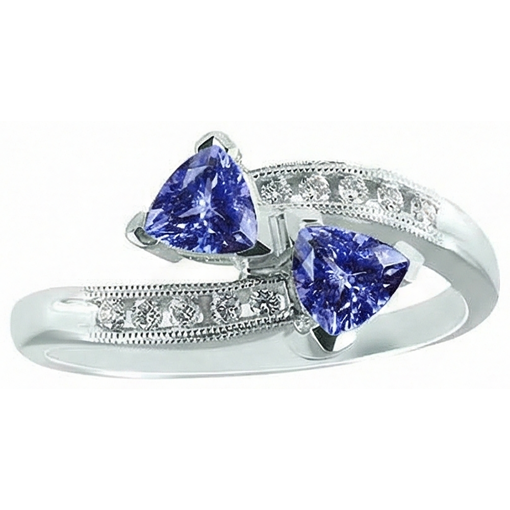 Toi et Moi Trillion Tansanit Ring mit runden Aus der Erde Abgebauter Natürlicher Diamanten 2,50 Karat Gold