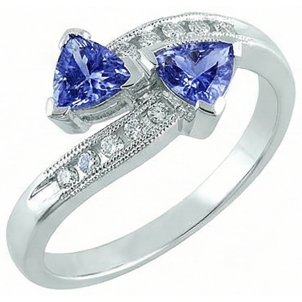 Toi et Moi Trillion Tansanit Ring mit runden Aus der Erde Abgebauter Natürlicher Diamanten 2,50 Karat Gold
