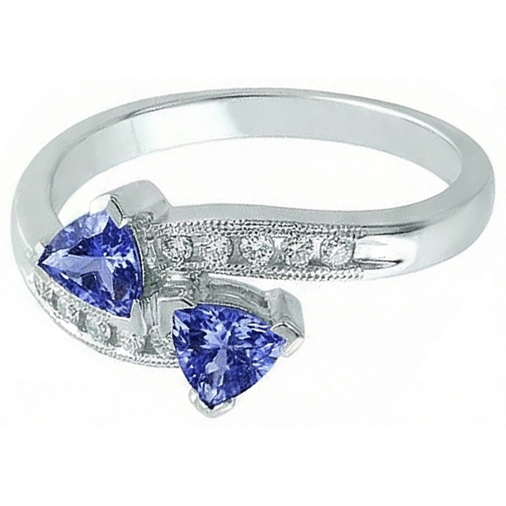 Toi et Moi Trillion Tansanit Ring mit runden Aus der Erde Abgebauter Natürlicher Diamanten 2,50 Karat Gold