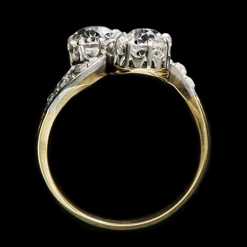 Toi Et Moi Gold Runder Alter Bergmann Echt Aus der Erde Abgebauter Natürlicher Diamantring Zweifarbig 4.50 Karat