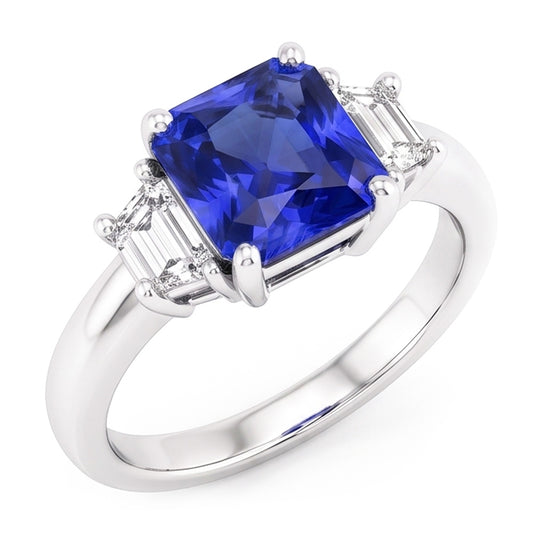 Trapezförmiger Natürlicher Diamant ( nicht im Labor gezüchtet ) 3 Stein Strahlend geformter Ring Schmuck 2,50 Karat