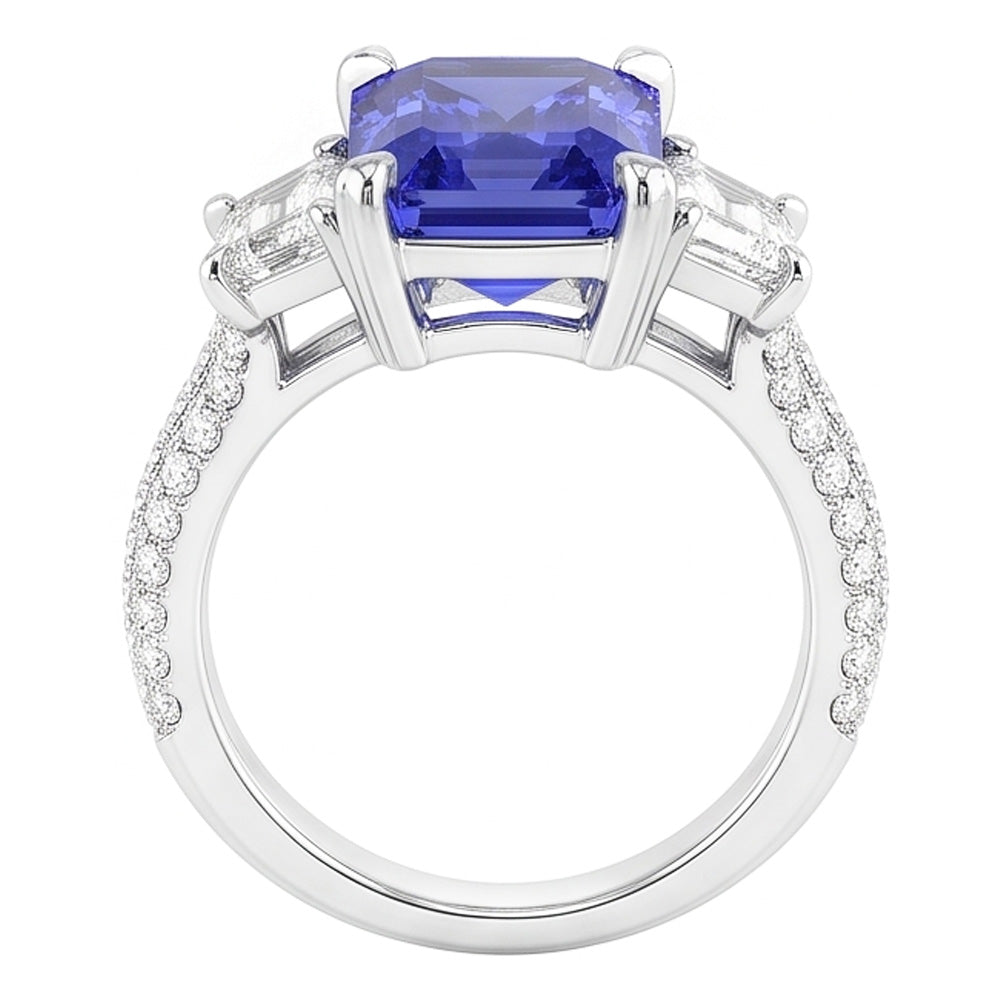 Trapezförmiger Natürlicher Diamant ( nicht im Labor gezüchtet )-Saphir-Ring mit Akzenten Gold Pave Set 4,50 Karat