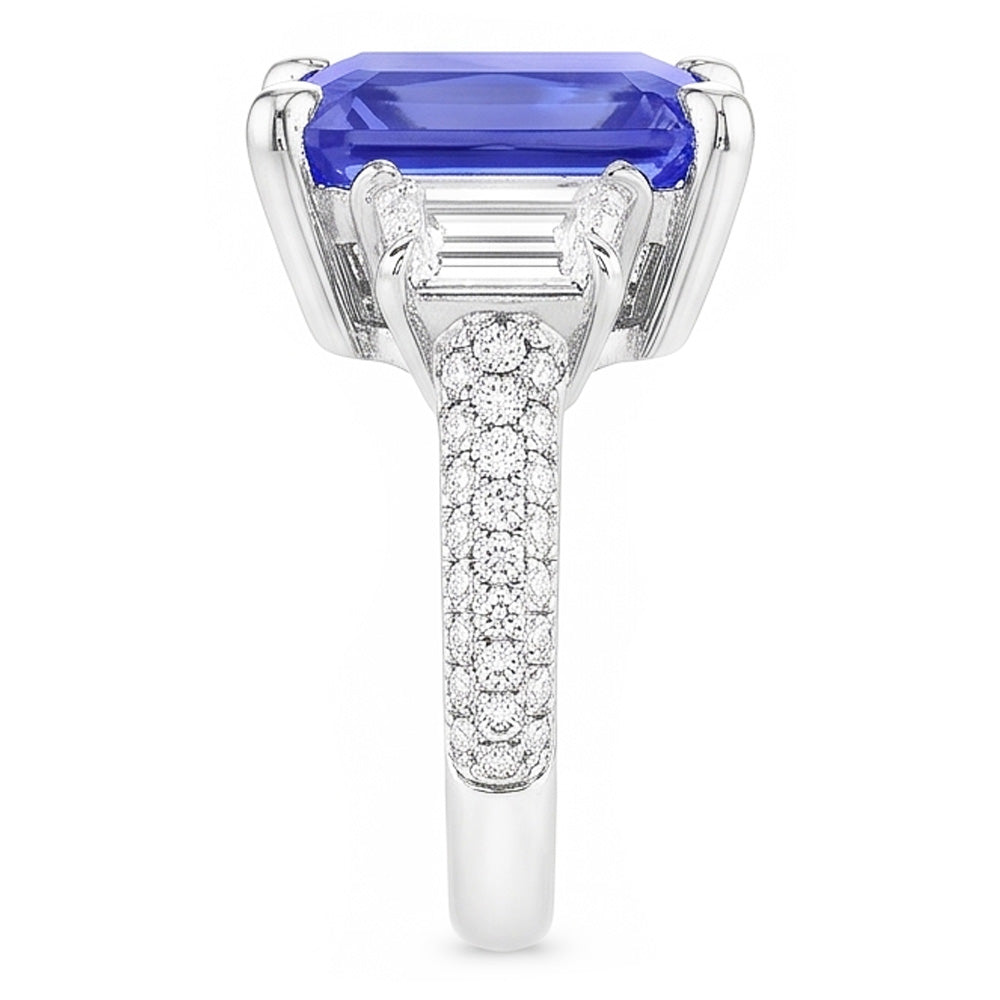 Trapezförmiger Natürlicher Diamant ( nicht im Labor gezüchtet )-Saphir-Ring mit Akzenten Gold Pave Set 4,50 Karat