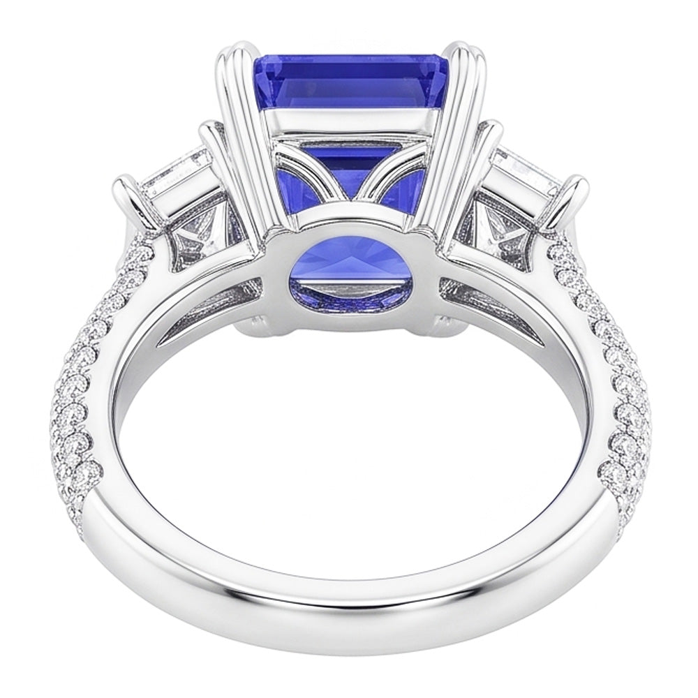 Trapezförmiger Natürlicher Diamant ( nicht im Labor gezüchtet )-Saphir-Ring mit Akzenten Gold Pave Set 4,50 Karat