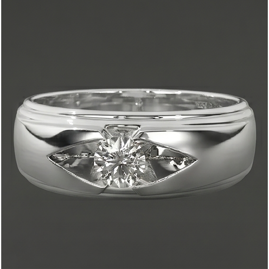 Trendig Herren Ring Echt Rund Aus der Erde Abgebauter Natürlicher Diamant Solitär
