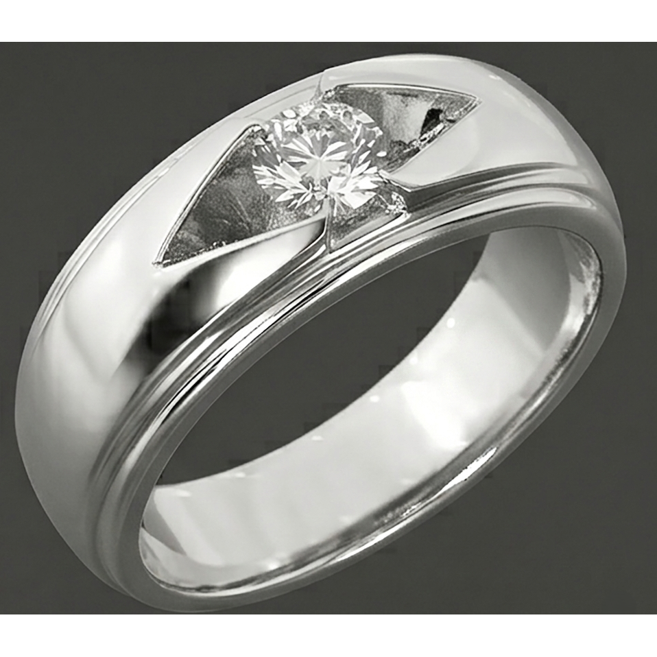 Trendig Herren Ring Echt Rund Aus der Erde Abgebauter Natürlicher Diamant Solitär