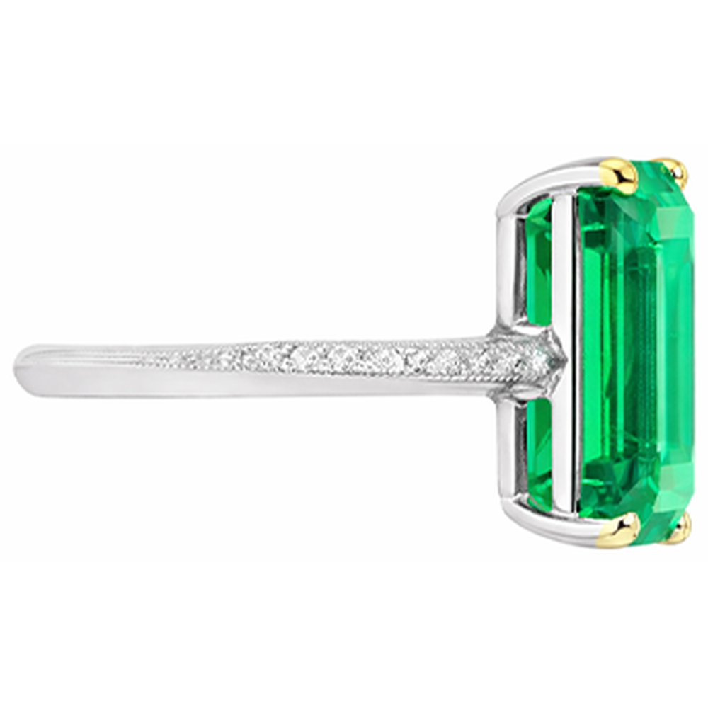 Schmuckstein-Ring Zweifarbiges 14K Gold mit Smaragd – Schrägansicht