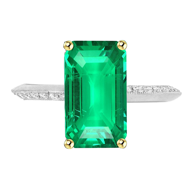 Smaragd Smaragd-Schliff Schmuckstein-Ring in Zweifarbiges 14K Gold – Hauptansicht