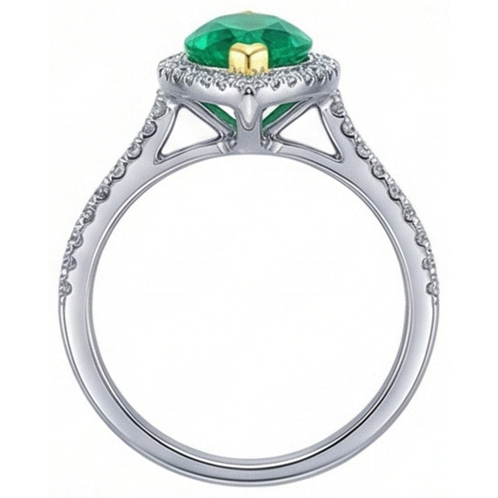 Marquise Kolumbianischer Smaragd Ring in Zweifarbiges 14K Gold – Draufsicht