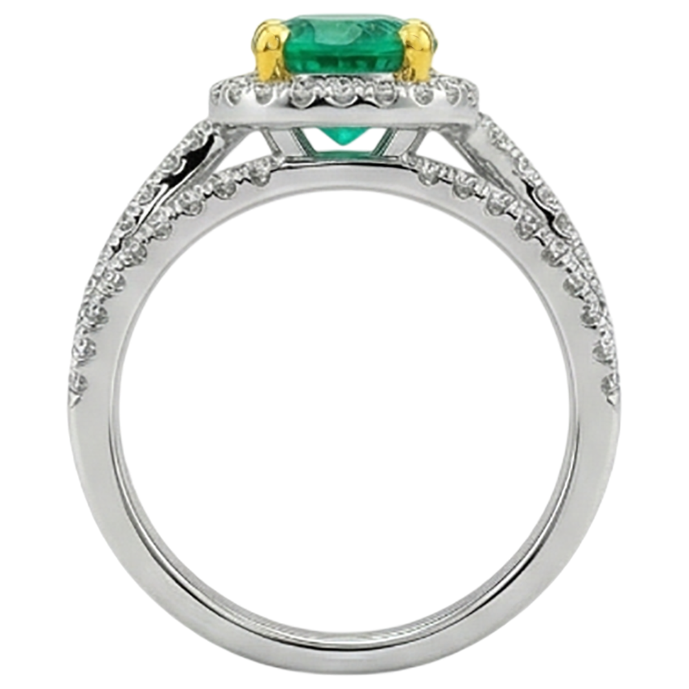 Authentischer Smaragd Schmuckstein-Ring 2,50 Karat 14 Karat Zweifarbig Gold – Draufsicht