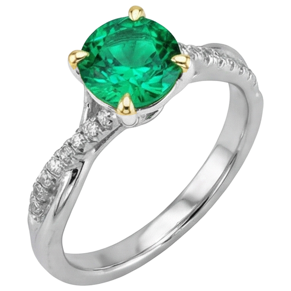 Kolumbianischer Smaragd Farbstein-Ring 2-Karat 14 Karat Zweifarbig Gold – Seitenansicht