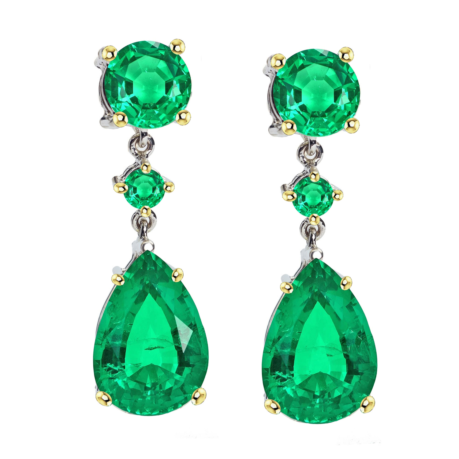 Authentischer Edler Smaragd Gemstone Earring 2 Karat Bicolor 14K Gold – Hauptansicht