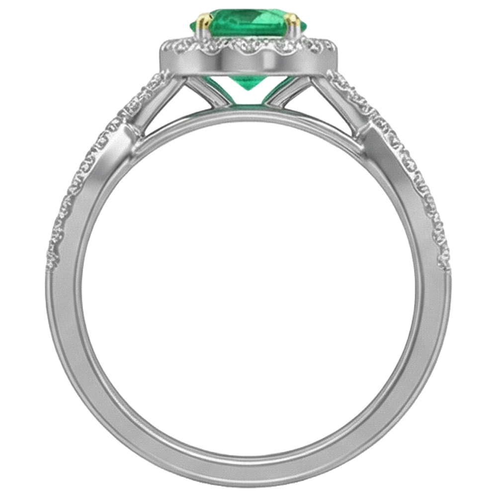 Kolumbianischer Smaragd Rund-Brillant Schmuckstein-Ring in Bicolor 14K Gold – Profilansicht