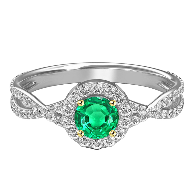 Rund-Brillant Kolumbianischer Smaragd Ring in Bicolor 14K Gold – Hauptansicht