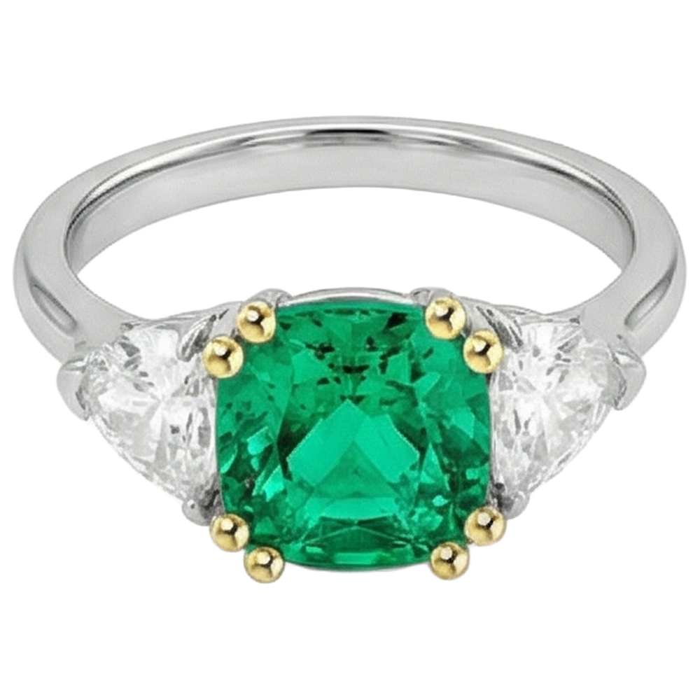 Smaragd Kissen-Schliff Schmuckstein-Ring in 14 Karat Zweifarbig Gold – Profilansicht