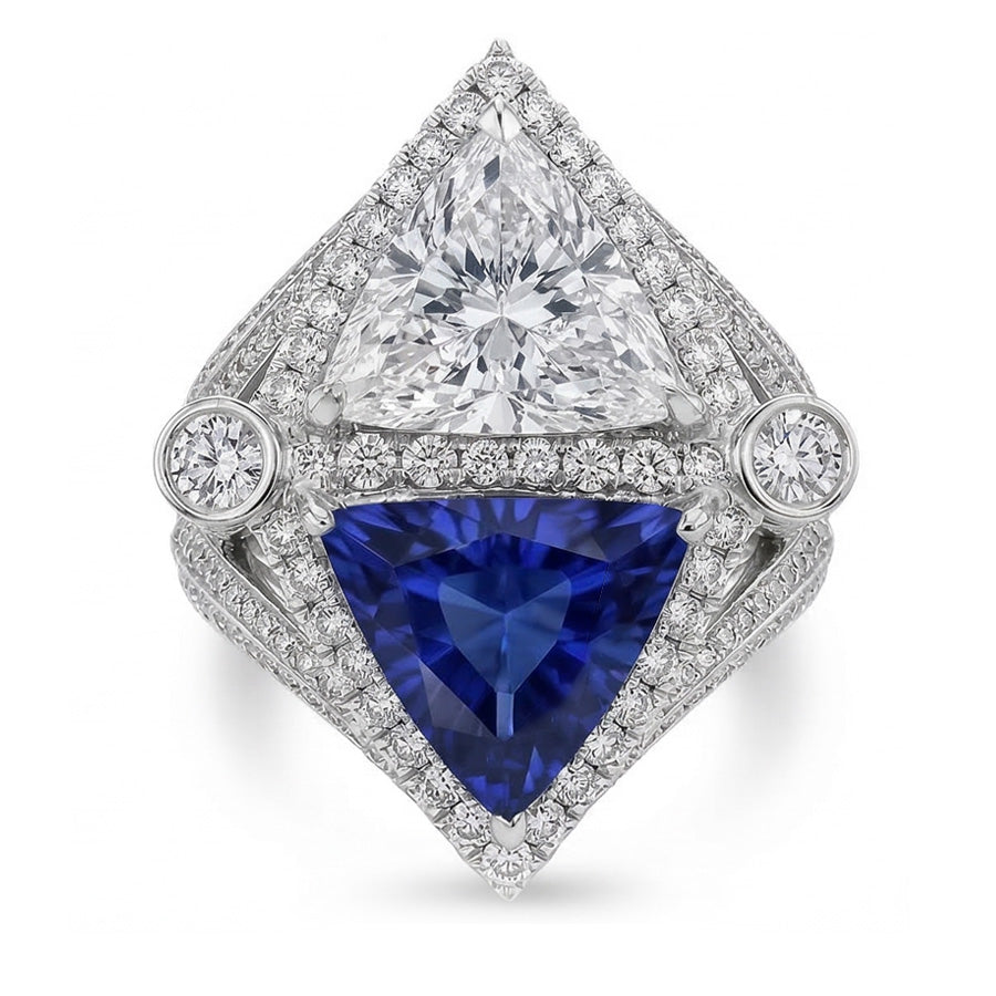 Trilliant Natürlicher Diamant ( nicht im Labor gezüchtet )-Saphir-Cocktailring
