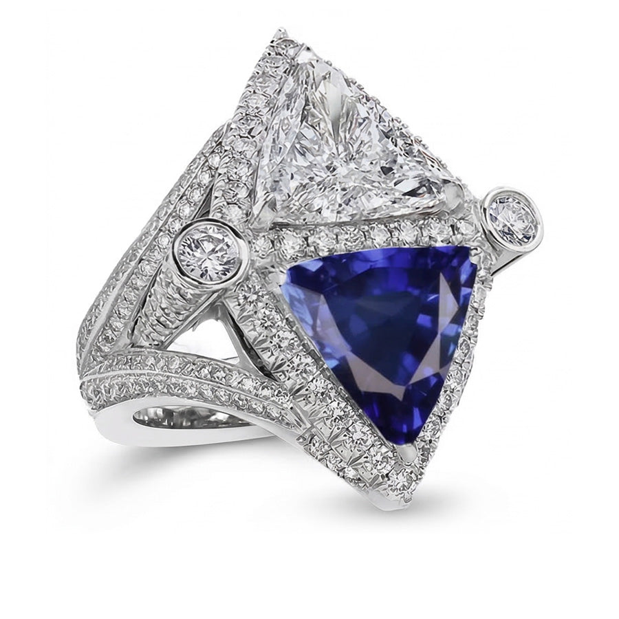 Trilliant Natürlicher Diamant ( nicht im Labor gezüchtet )-Saphir-Cocktailring