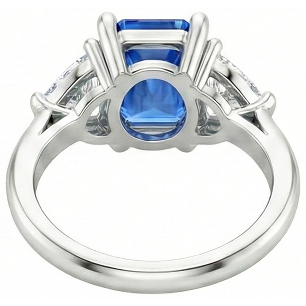 Trillion Natürlicher Diamant ( nicht im Labor gezüchtet ) Drei-Steine-Ring mit strahlendem Ceylon-Saphir 2,50 Karat