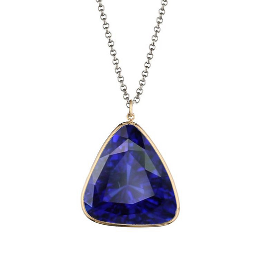 Trillion Blue Sapphire Solitaire Anhänger Lünette Set 14K Gelb