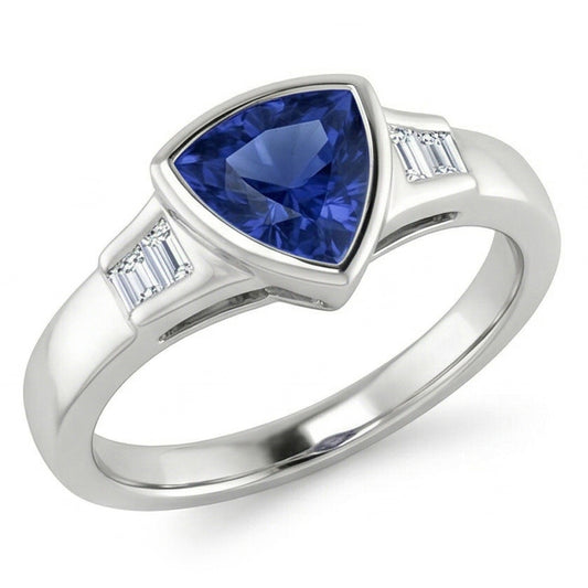 Trillion Ceylon Blue Sapphire Aus der Erde Abgebauter Natürlicher Diamants Verlobungsring 1.26 Ct Neu