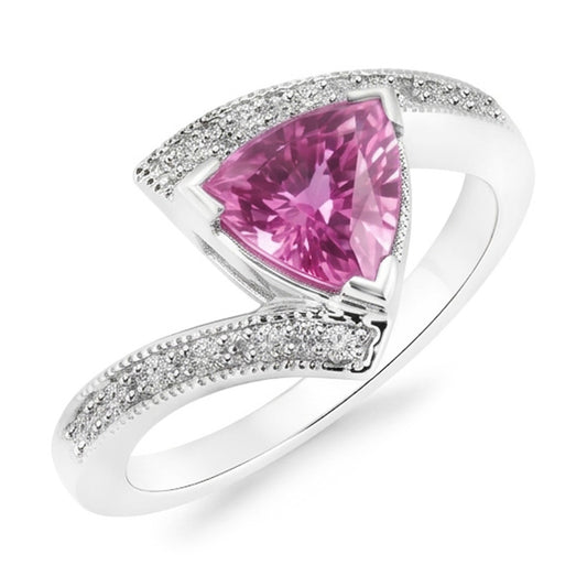 Trillion Cut Pink Saphir Aus der Erde Abgebauter Natürlicher Diamant Ring Weißgold Schmuck 1,25 Ct