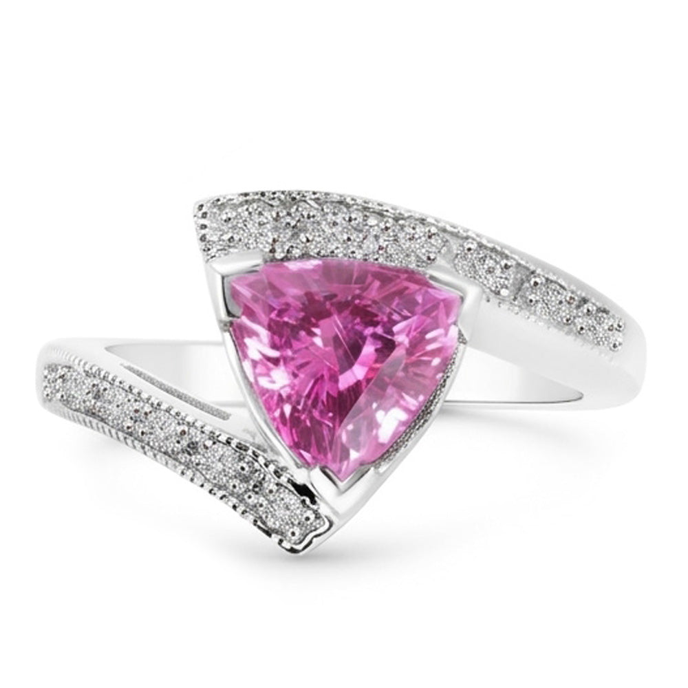 Trillion Cut Pink Saphir Aus der Erde Abgebauter Natürlicher Diamant Ring Weißgold Schmuck 1,25 Ct