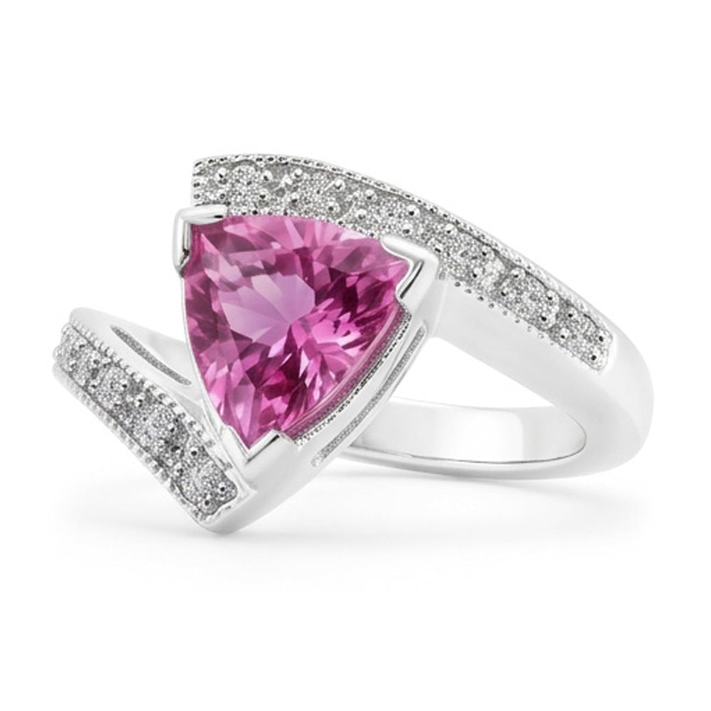 Trillion Cut Pink Saphir Aus der Erde Abgebauter Natürlicher Diamant Ring Weißgold Schmuck 1,25 Ct