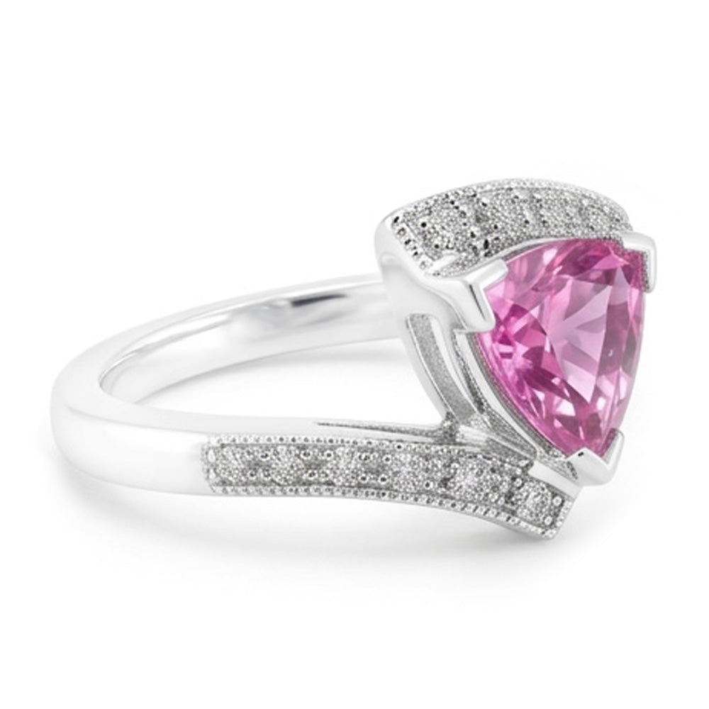 Trillion Cut Pink Saphir Aus der Erde Abgebauter Natürlicher Diamant Ring Weißgold Schmuck 1,25 Ct