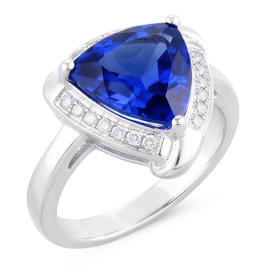 Trillion Halo Ceylon Saphir Ring Weißgold Schmuck 3 Karat
