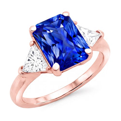 Trillion Natürlicher Diamant ( nicht im Labor gezüchtet ) 3 Stone Ring Strahlender Saphir Roségold 3 Karat