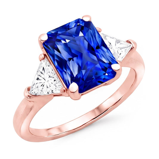 Trillion Natürlicher Diamant ( nicht im Labor gezüchtet ) 3 Stone Ring Strahlender Saphir Roségold 3 Karat
