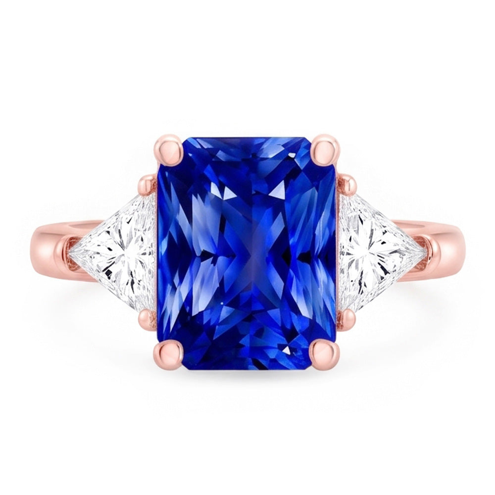 Trillion Natürlicher Diamant ( nicht im Labor gezüchtet ) 3 Stone Ring Strahlender Saphir Roségold 3 Karat